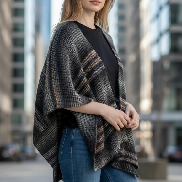 Anthropologie Do Everything in Love Multicolor Striped Poncho - Picture 2 of 6